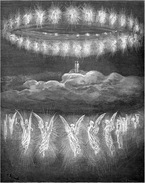 Gustave Doré, Göttliche Komödie, Paradies, 12. Gesang: Die Kreise verklärter Engel in der Sonne